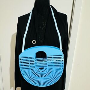 BAMBOO Blue Wooden Clutch Tote Shoulder Bag